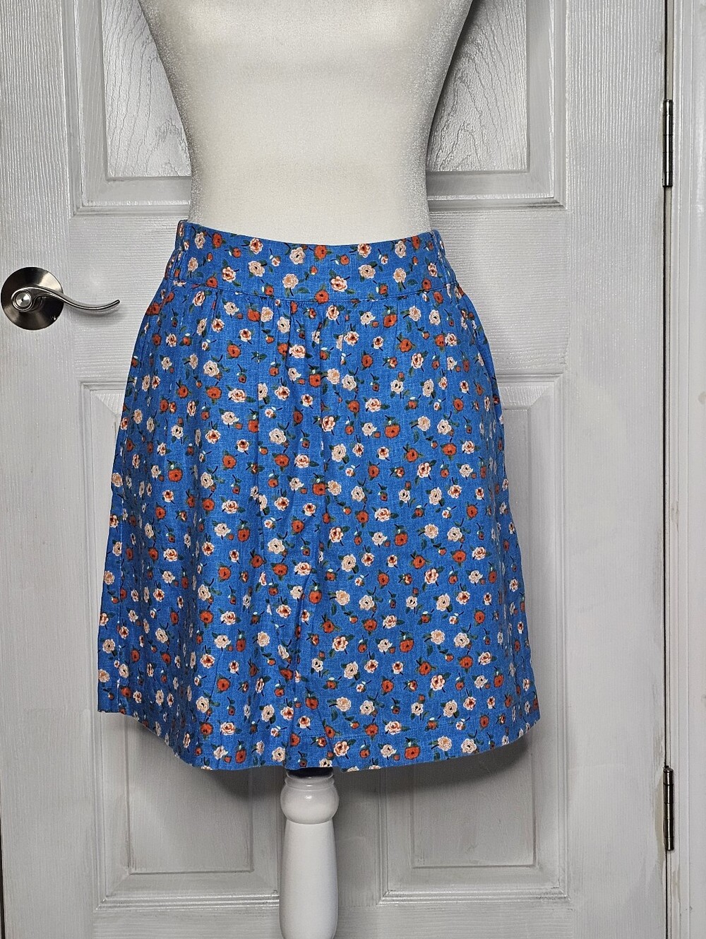 Blue Floral A-Line Skirt